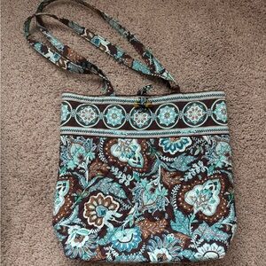 Vera Bradley Brown and Teal (Java) Paisley Quilted Tote